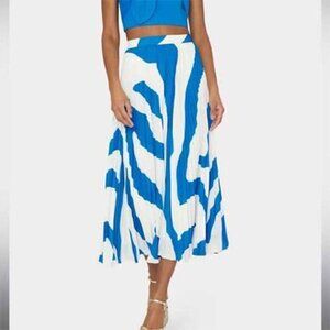 NWT Milly Otha Zebra Print Pleated Lined A-Line Side Zip Midi Skirt Blue Size 10